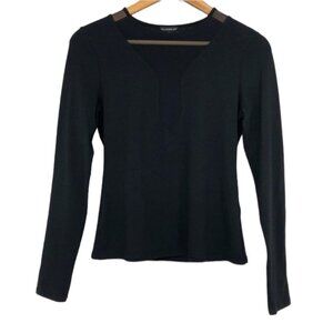 Guess  Black Long Sleeve t-shirt with Mesh mock V-Neck lace Cutout SP